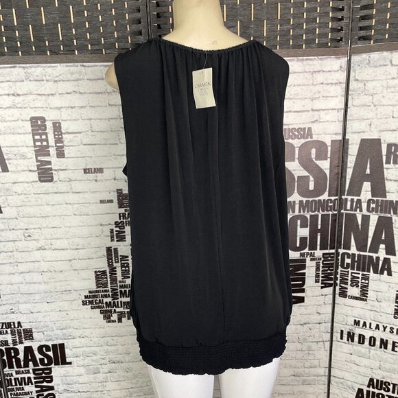Carmen Marc Valvo XL Back Tie Tassel Neck Shirred Hemline Sleeveless Top - Picture 3 of 5